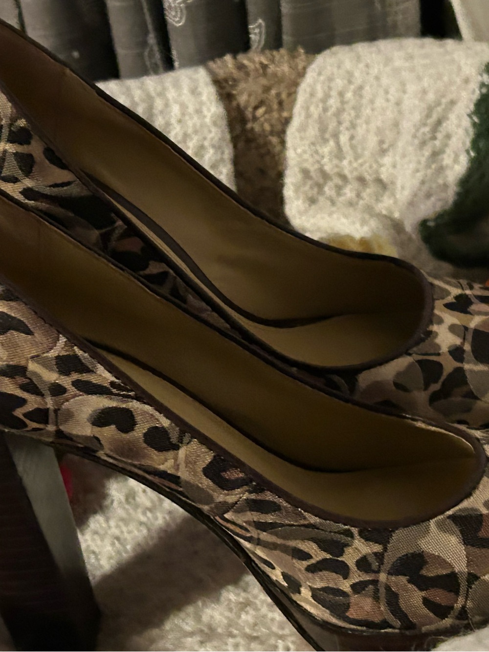 Coach Leopard Print Satin Pumps - Brown & Black